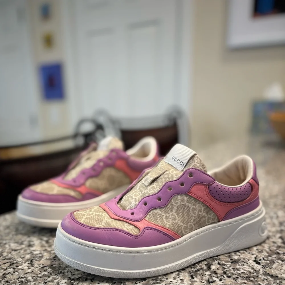 Gucci Pink & Lilac Platform Low-Top Sneaker - Picture 12 of 14